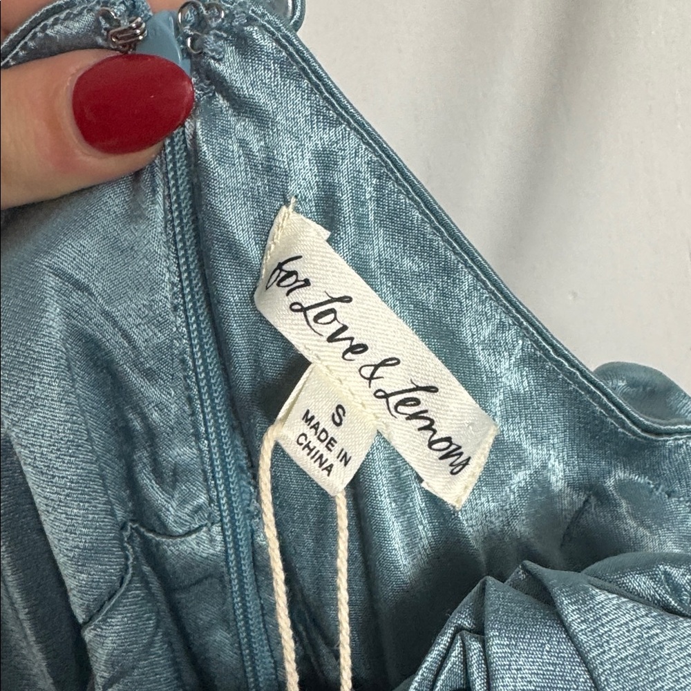NWT For Love & Lemons Winona Bridesmaid Satin Maxi Gown In Blue Size Small - Picture 6 of 15